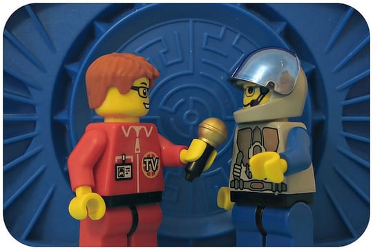 Lego reporter conducting an interview